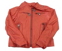 Červená koženková jarní crop bunda STOP+GO