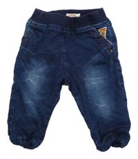 Tmavomodré pruhované cuff podšité rifle s dinosaurem a úpletovým pasem Du PareiL