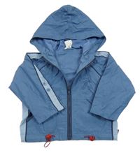 Modro-světlemodrá šusťáková jarní bunda s pejskem a kapucí