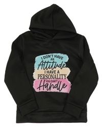 Černá teplá mikina s nápisy a kapucí 