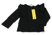 Nové - černé žebrované triko s volánky SHEIN