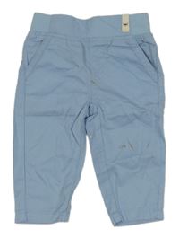 Světlemodré plátěné kalhoty s úpletovým pasem 