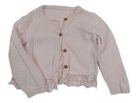 Světlerůžový vzorovaný propínací svetr s krajkou s květy George