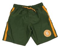 Khaki plážové kraťasy se znakem a oranžovým pruhem PARADISE