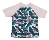 Bílo-světlerůžové UV tričko s listy SHEIN