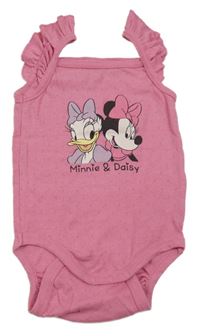 Růžové perforované košilkové body s Minnie a Daisy a volánky Disney