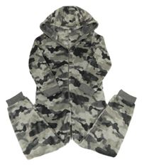 Šedá army plyšová kombinéza s kapucí PRIMARK