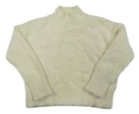 Smetanový chlupatý svetrový crop rolák Benetton
