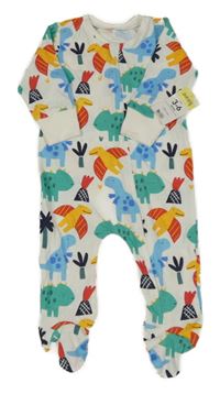 Nové - bílý overal s dinosaury a palmami Matalan