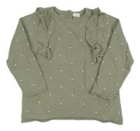 Světlekhaki pruhovaný svetr s puntíky a volánky H&M