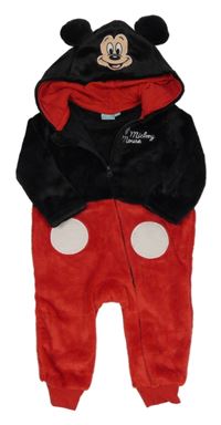 Černo-červená plyšová kombinéza s kapucí - Mickey Disney