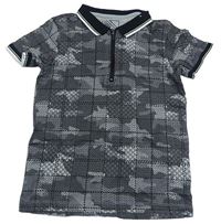 Tmavošedé army kostkované polo tričko Matalan