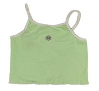 Zelenkavý žebrovaný crop top s květinou River Island