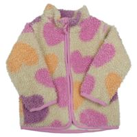 Béžová huňatá podšitá propínací mikina se srdíčky H&M