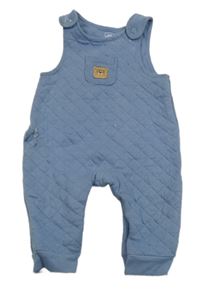 Modré prošívané laclové tepláky s kapsou s medvědem