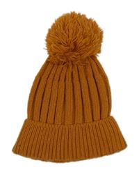 Medová žebrovaná pletená čepice s bambulí