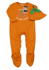 Nové - 2set - Oranžový overal s dýní + bavlněná čepice F&F