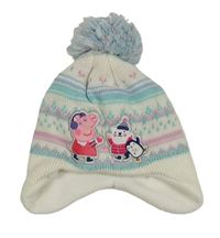 Bílo-barevná vzorovaná třpytivá čepice s Peppou a bambulí George