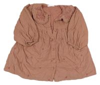 Starorůžové manšestrové propínací šaty s výšivkami květů a límcem Primark