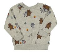 Světlešedá melírovaná mikina s mývaly a medvědy Primark