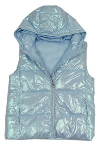 Světlemodrá metalická šusťáková zateplená vesta s kapucí Dunnes