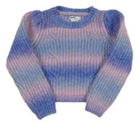 Modro-růžovo-lila vlněný crop svetr