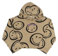 Hnědá crop mikina se smajlíky a kapucí H&M