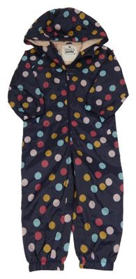 Tmavomodrá puntíkatá šusťáková jarní kombinéza s kapucí F&F