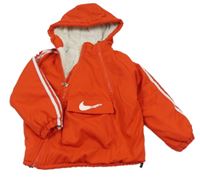 Červená šusťáková zateplená bunda s kapucí Nike