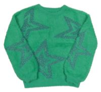 Zelený chlupatý svetr s hvězdami Dunnes