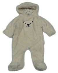 Krémová kožešinová podšité kombinéza s medvědem a kapucí Dopodopo