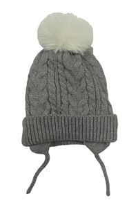 Nové - Šedá melírovaná pletená čepice s bambulí Primark
