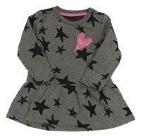 Tmavošedé melírované teplákové šaty s hvězdami a srdcem Pocopiano
