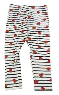 Bílo-černé pruhované legíny s jahodami Dunnes