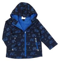 Tmavomodrá softshellová zateplená bunda se stavebním stroji a kapucí Topomini