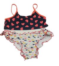 Černo-bílé dvoudílné plavky se srdíčky a rybami