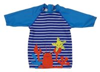 Modro-bílé pruhované UV tričko s krabem a hvězdicí Pusblu