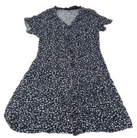 Tmavomodré květované lehké propínací šaty C&A