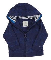 Tmavomodrá propínací mikina s kotvami a kapucí Tu