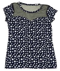 Tmavomodré puntíkaté tričko se síťovinou