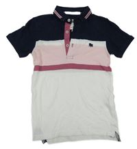 Bílo-tmavomodro-růžové polo tričko Jasper Conran