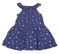 Tmavomodré květované bavlněné šaty s volánem Primark
