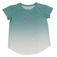 Zeleno-bílé sportovní tričko s nápisem H&M