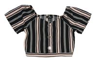 Černo-růžová pruhovaná crop halenka s knoflíky Firetrap