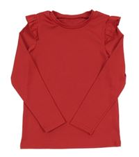 Červené žebrované triko s volánky shein