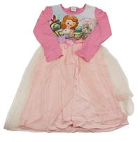 Růžové bavlněno/tylové šaty se Sofií Disney