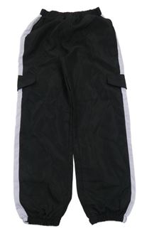 Černé šusťákové cuff kalhoty s fialovým pruhem Shein