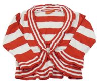 Červeno-bílý pruhovaný propínací lehký svetr 