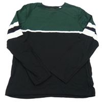 Tmavozeleno-černé triko s bílými pruhy C&A