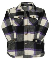 Černo-fialovo-bílá kostkovaná vlněná košilová bunda H&M